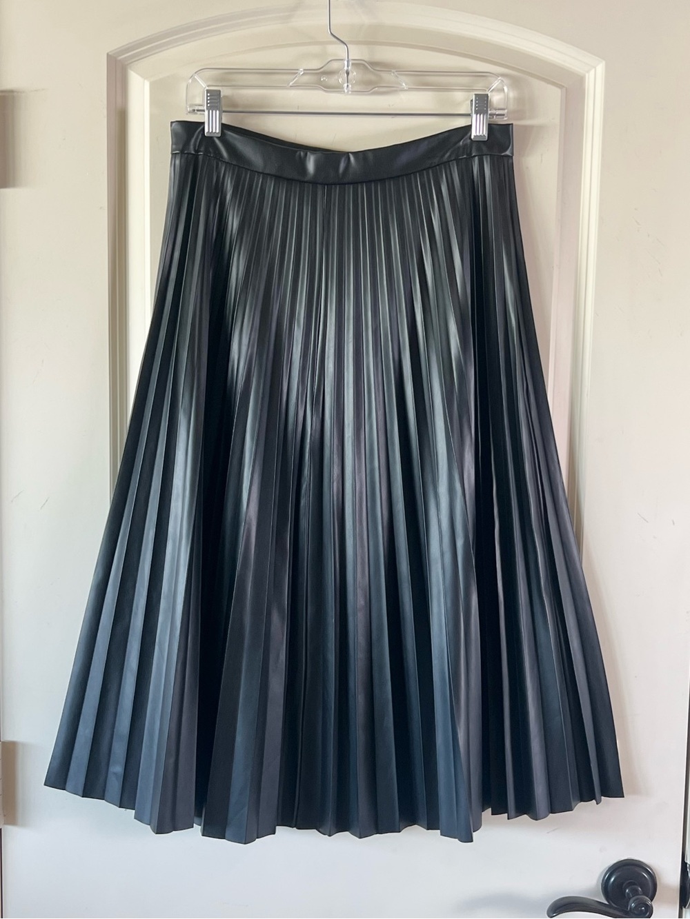 Scoop by Walmart Faux Leather Pleated Midi Skirt Black A-Line Medium